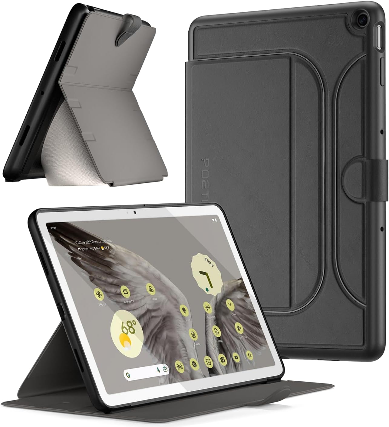 Poetic Explorer Magnetic Folio Stand Case Designed for Google Pixel Tablet (2023), Magnetic Fidget Mount Case for Google Pixel Tablet, Black