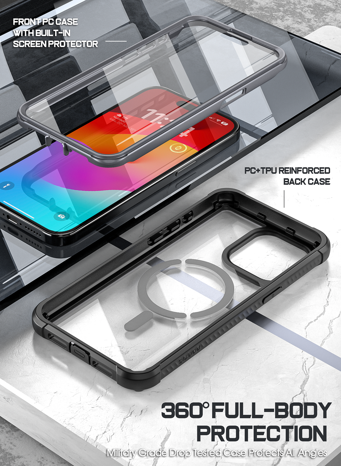 For iPhone 15 Pro Max 14 Plus Magnetic Waterproof Case with Screen Protector