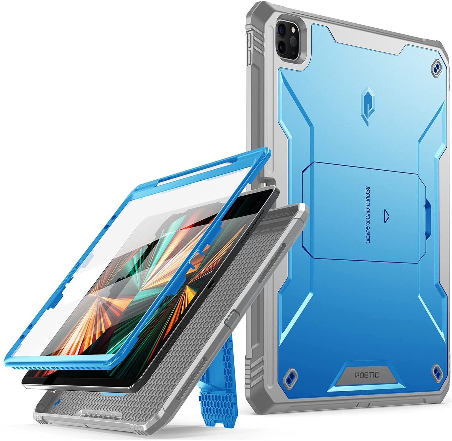 Poetic Revolution Case for iPad 10.9 10th Gen (2022), Built-in Screen Protector with Kickstand, Blue/Gray, Size: One Size
