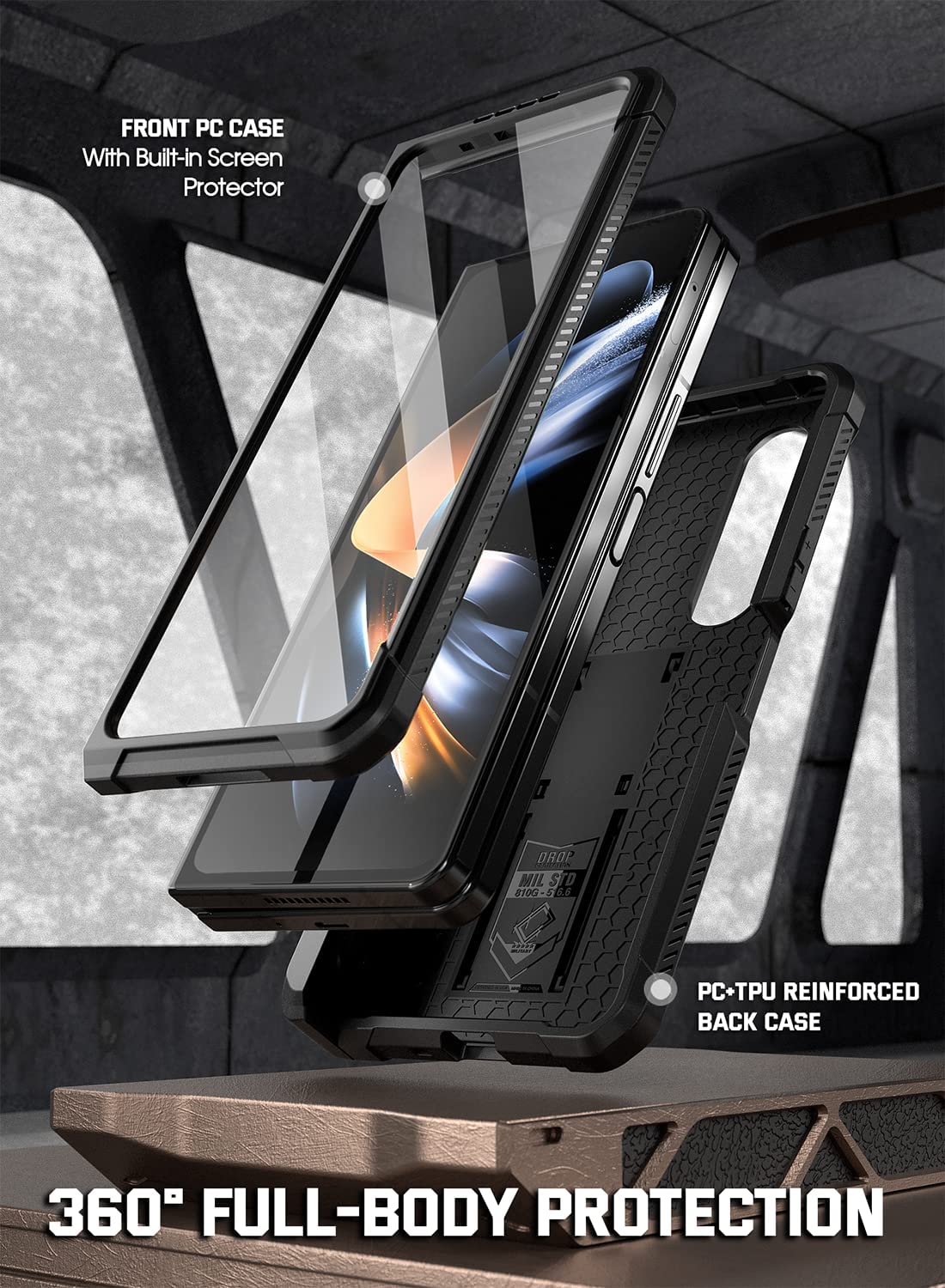 Poetic Galaxy Z Fold 4 Case with S Pen Holder Metallic Blue
